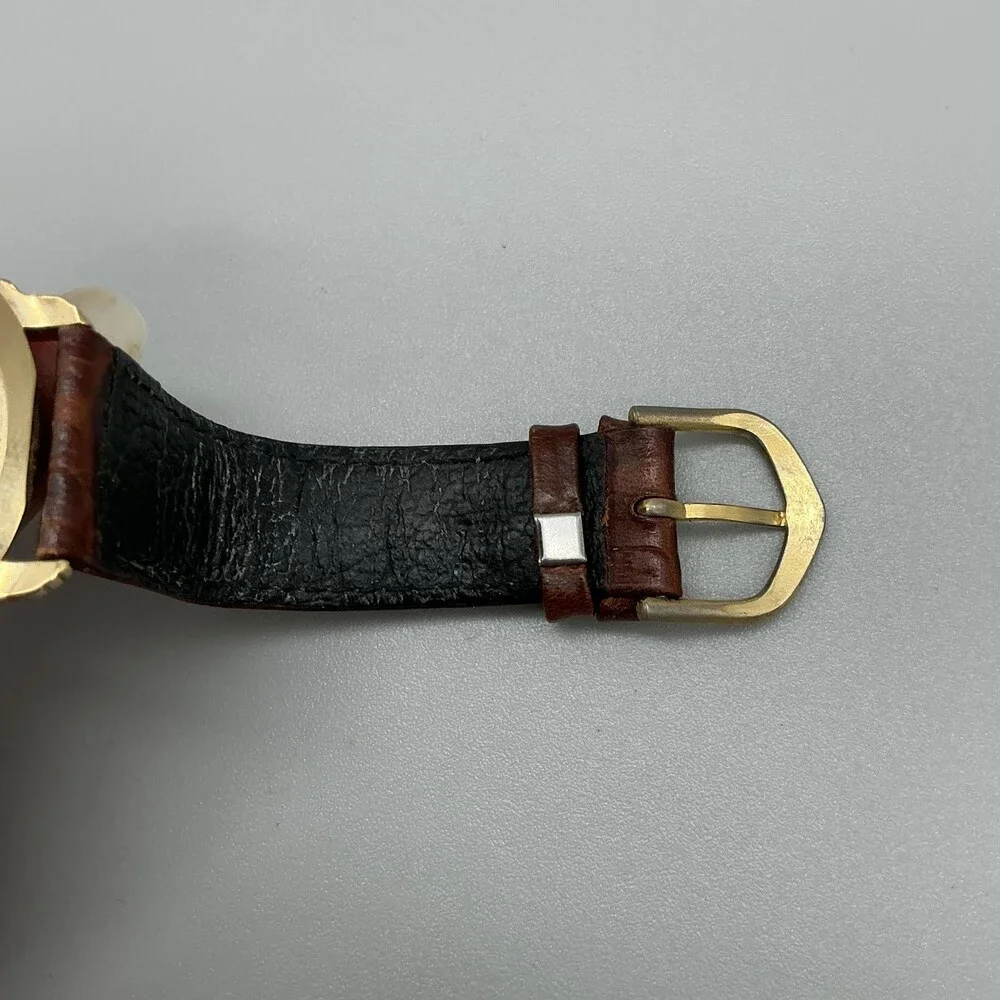 Elgin Swiss Mens Watch 36mm Gold Tone Brown Leather FLS30-040 New Battery
